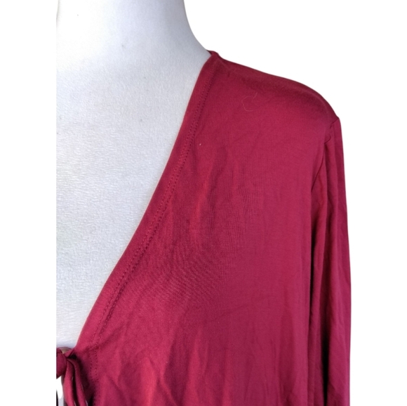 Logo by Lori Goldstein Burgundy Red Tie Front Cardigan With Lace Details Large - Picture 3 of 8